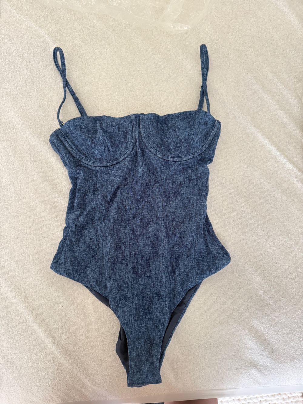 NWT- WeWoreWhat Balconnete Denim Texture One-Piece Swimsuit- S